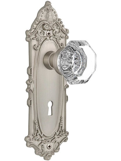 Largo Door Set with Waldorf-Crystal Glass Knobs and Keyhole - 2 3/8 in Satin Nickel.